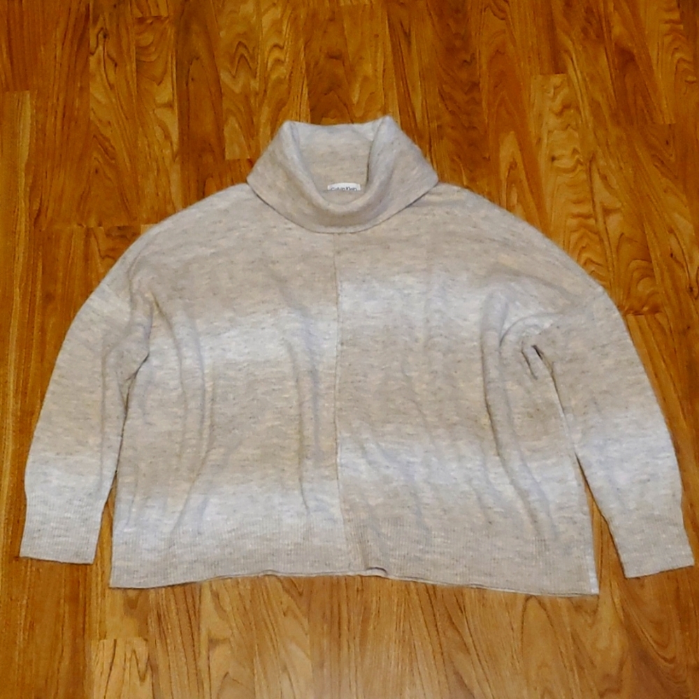 Calvin Klein Oversized Boxy Cowl Neck Sweater Womens Size XS Tan Gray Neutral